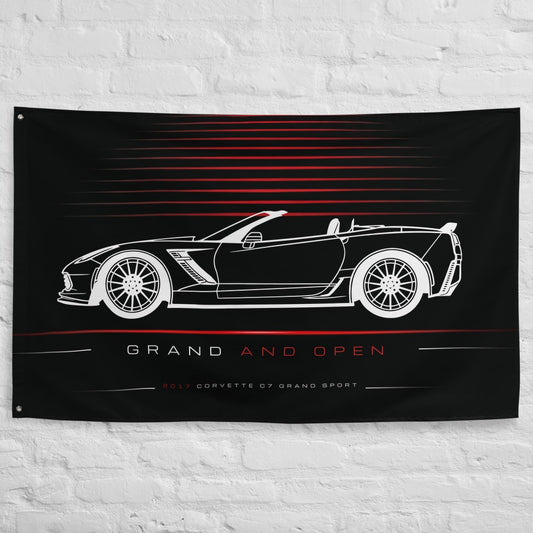 Chevrolet Corvette C7 Grand Sport Convertible 2017 car silhouette flag - White Brick Wall