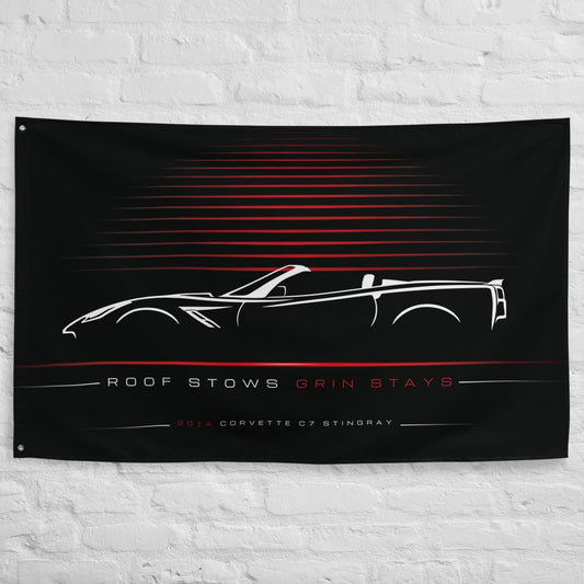 Chevrolet Corvette C7 Stingray Convertible 2014 car silhouette flag - White Brick Wall