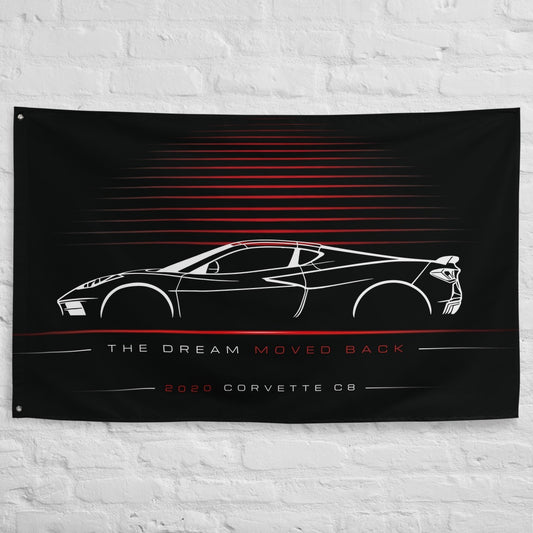 Chevrolet Corvette C8 2020 car silhouette flag - White Brick Wall