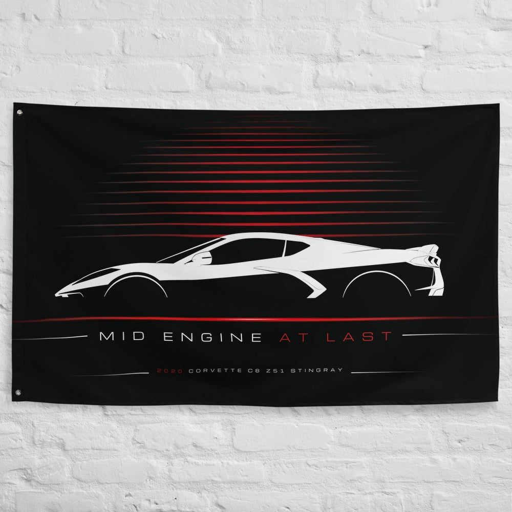Chevrolet Corvette C8 Z51 Stingray 2020 car silhouette flag - White Brick Wall