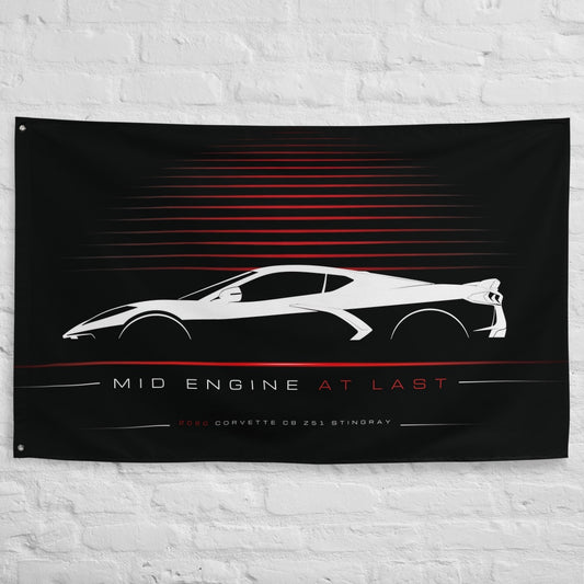 Chevrolet Corvette C8 Z51 Stingray 2020 car silhouette flag - White Brick Wall