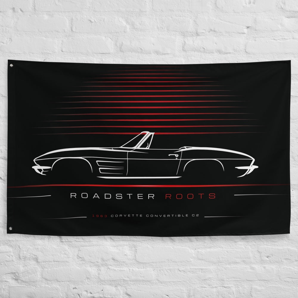 Chevrolet Corvette Convertible C2 1963 car silhouette flag - White Brick Wall