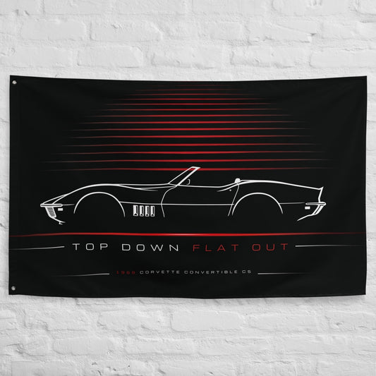 Chevrolet Corvette Convertible C5 1969 car silhouette flag - White Brick Wall