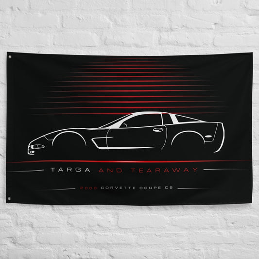 Chevrolet Corvette Coupe C5 2000 car silhouette flag - White Brick Wall