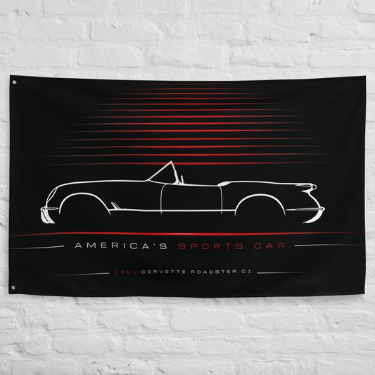 Chevrolet Corvette Roadster C1 1953 car silhouette flag - White Brick Wall