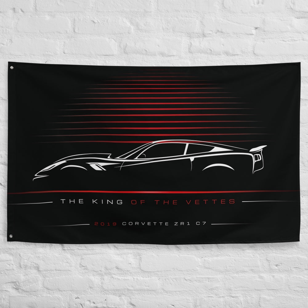 Chevrolet Corvette ZR1 C7 2019 car silhouette flag - White Brick Wall