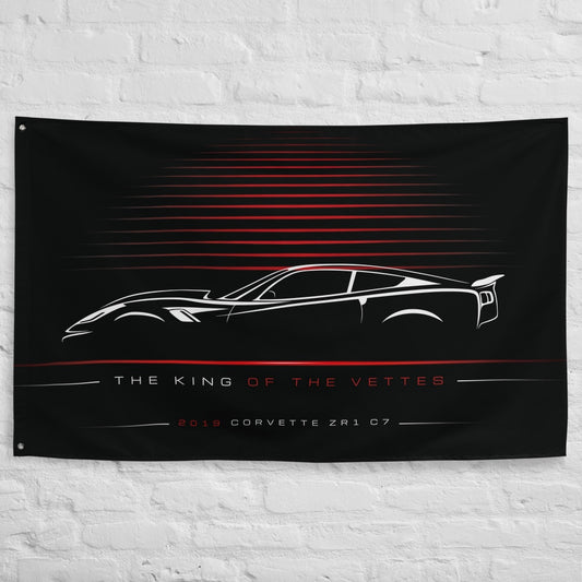 Chevrolet Corvette ZR1 C7 2019 car silhouette flag - White Brick Wall