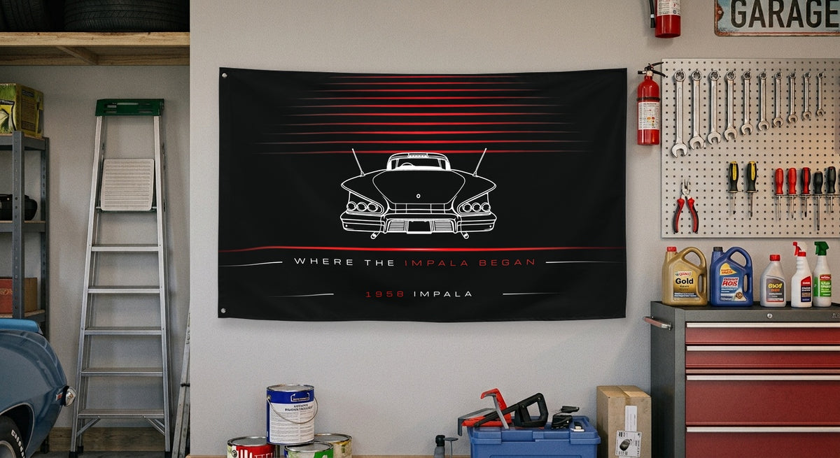 Chevrolet Impala Classic 1958 car silhouette flag - Garage Wall