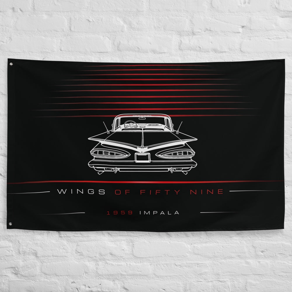 Chevrolet Impala Classic 1959 car silhouette flag - White Brick Wall