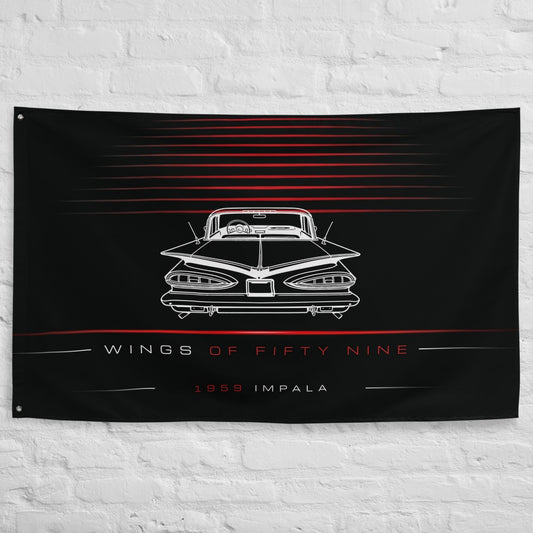 Chevrolet Impala Classic 1959 car silhouette flag - White Brick Wall