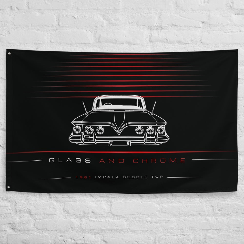 Chevrolet Impala Bubble Top 1961 car silhouette flag - White Brick Wall
