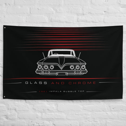 Chevrolet Impala Bubble Top 1961 car silhouette flag - White Brick Wall