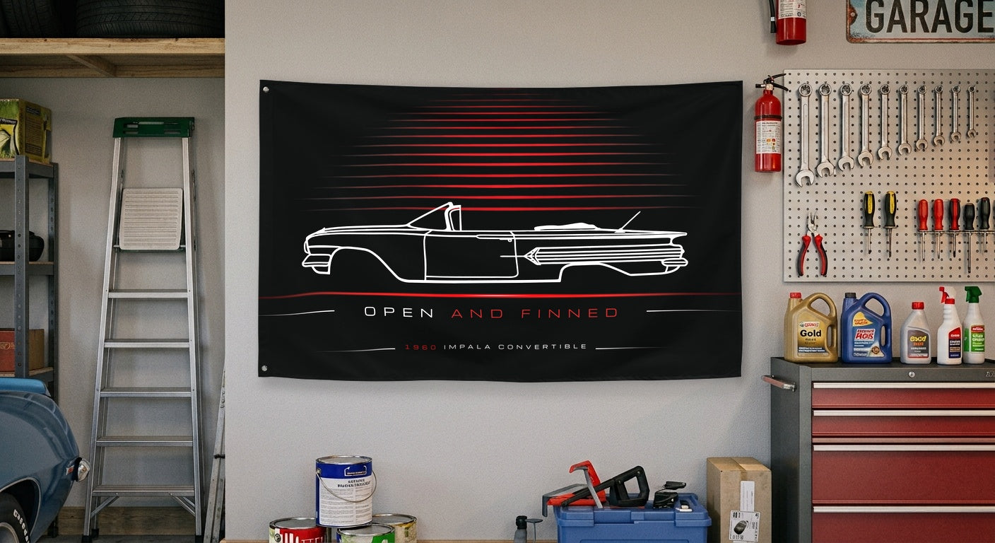 Chevrolet Impala Convertible 1960 car silhouette flag - Garage Wall
