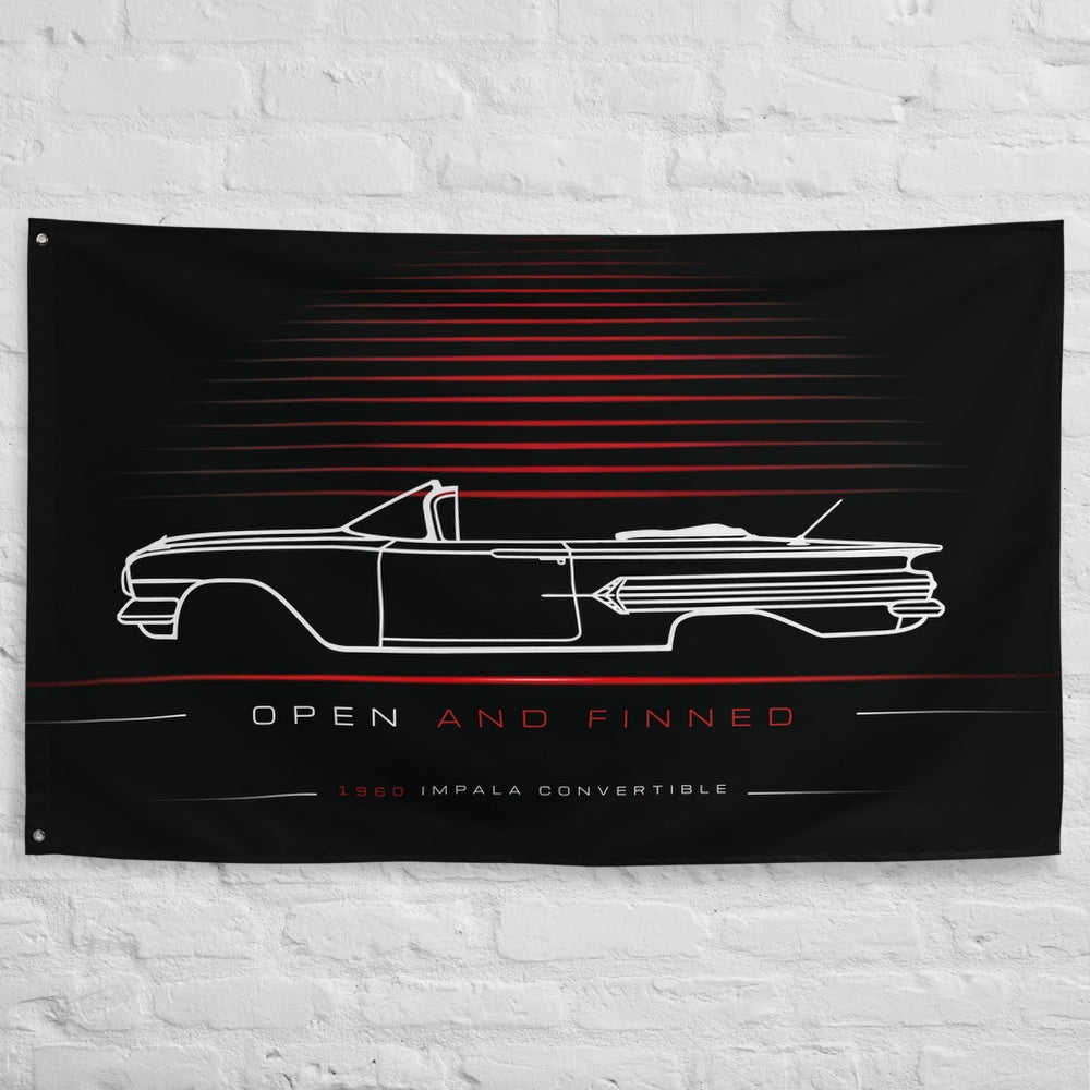 Chevrolet Impala Convertible 1960 car silhouette flag - White Brick Wall