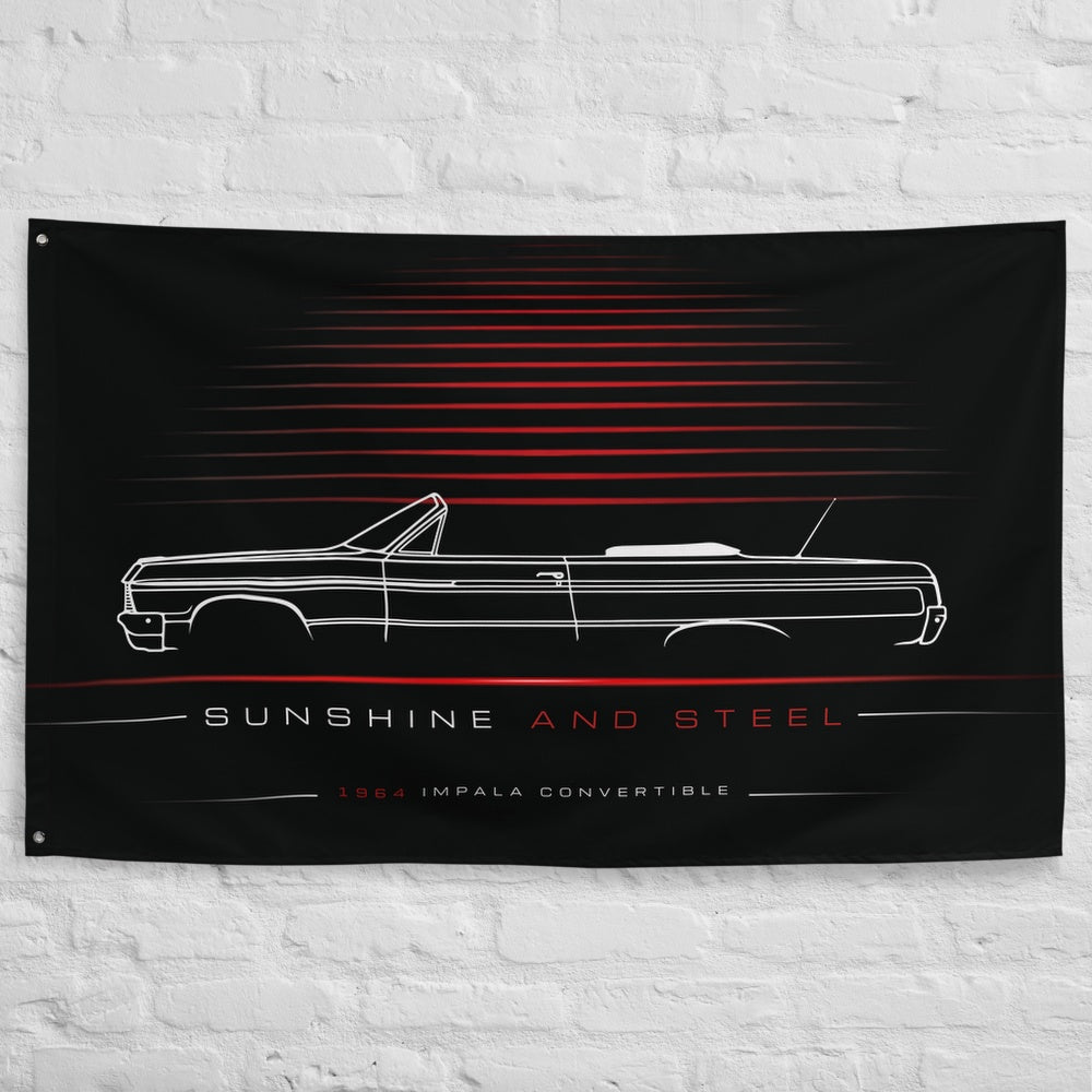 Chevrolet Impala Convertible 1964 car silhouette flag - White Brick Wall