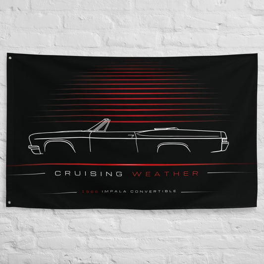 Chevrolet Impala Convertible 1966 car silhouette flag - White Brick Wall
