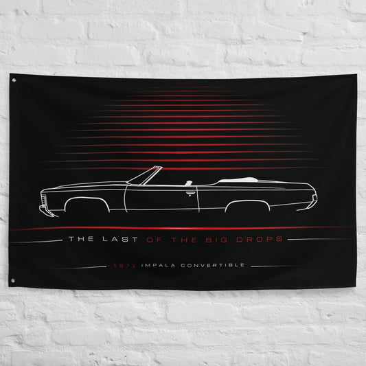 Chevrolet Impala Convertible 1971 car silhouette flag - White Brick Wall