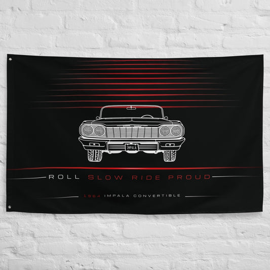 Chevrolet Impala Convertible 1964 car silhouette flag - White Brick Wall