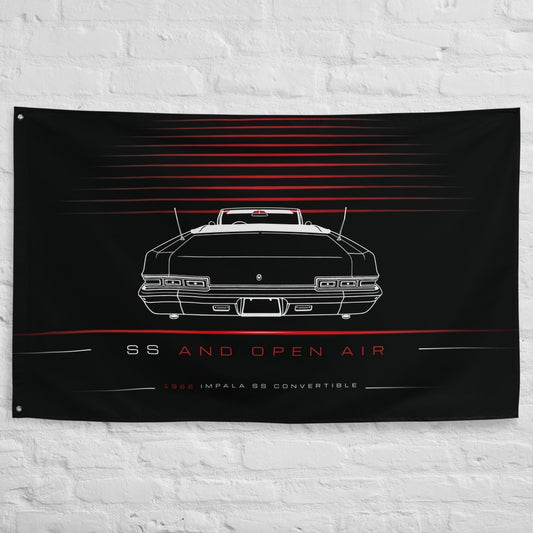 Chevrolet Impala SS Convertible 1966 car silhouette flag - White Brick Wall