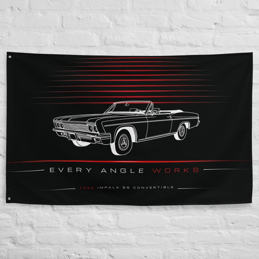 Chevrolet Impala SS Convertible 3QTR 1966 car silhouette flag - White Brick Wall