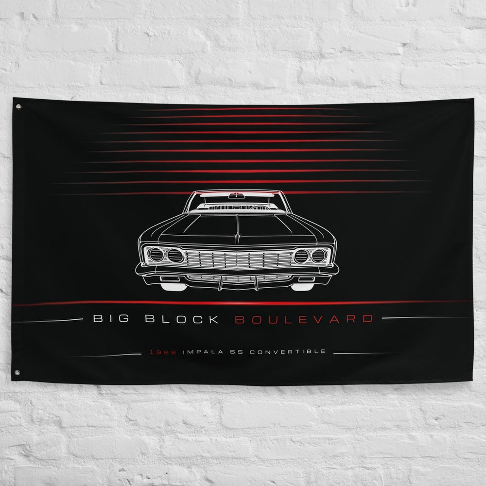 Chevrolet Impala SS Convertible 1966 car silhouette flag - White Brick Wall