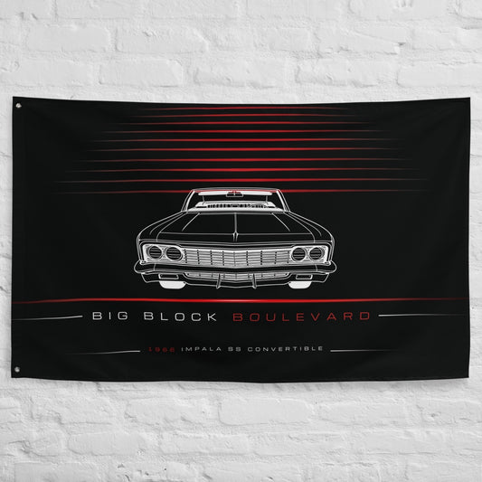 Chevrolet Impala SS Convertible 1966 car silhouette flag - White Brick Wall