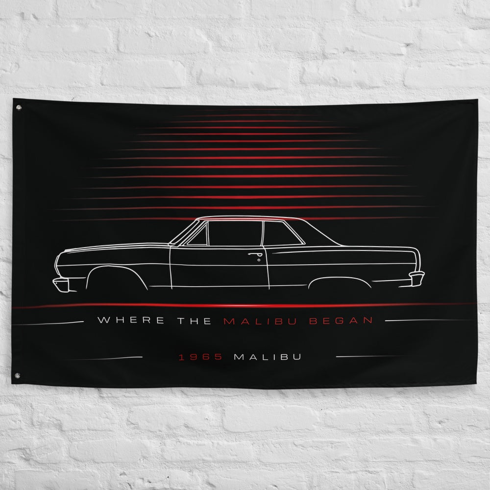 Chevrolet Malibu 1965 car silhouette flag - White Brick Wall