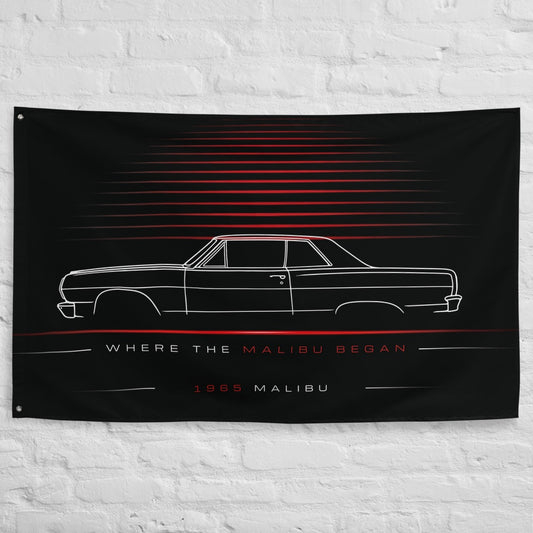 Chevrolet Malibu 1965 car silhouette flag - White Brick Wall