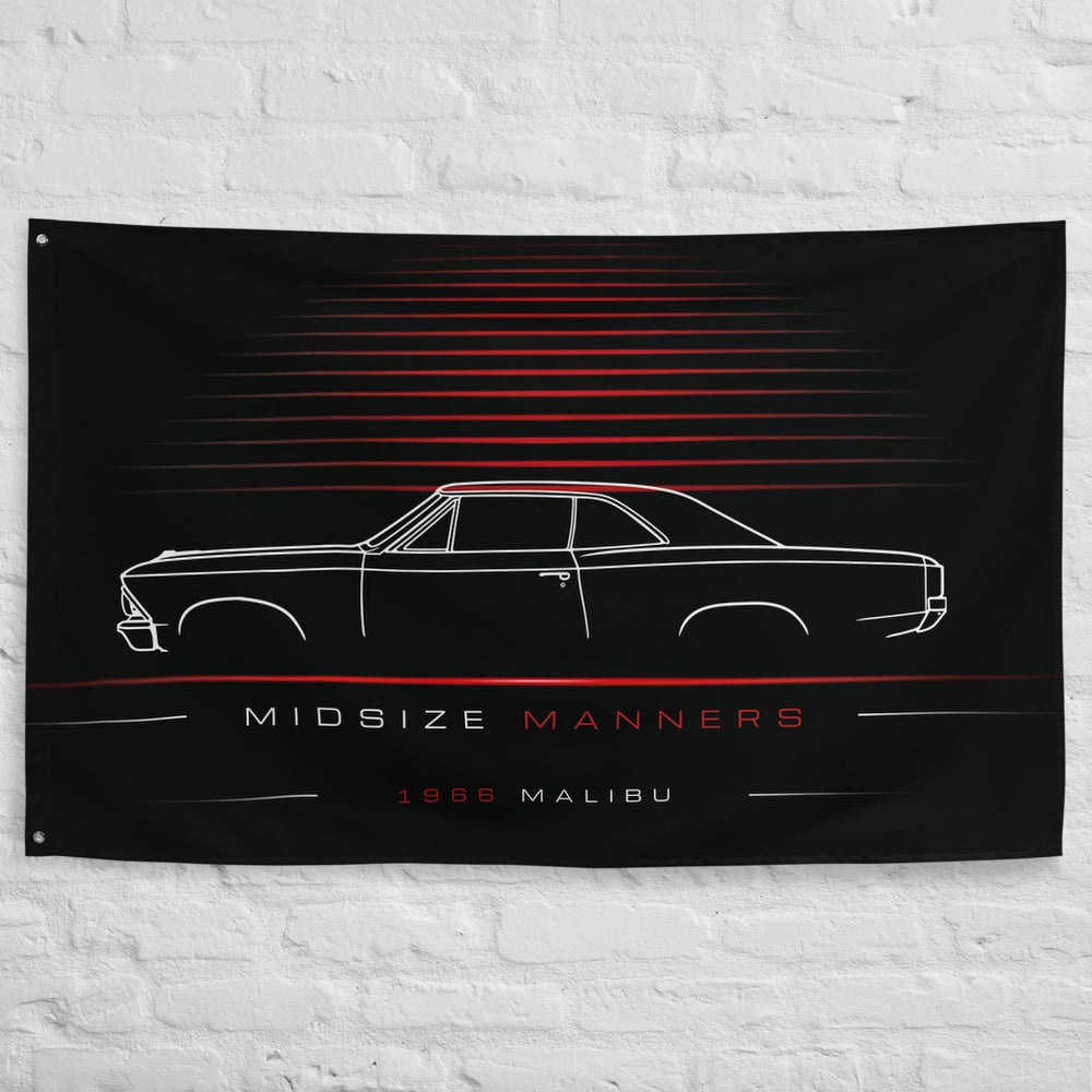 Chevrolet Malibu 1966 car silhouette flag - White Brick Wall