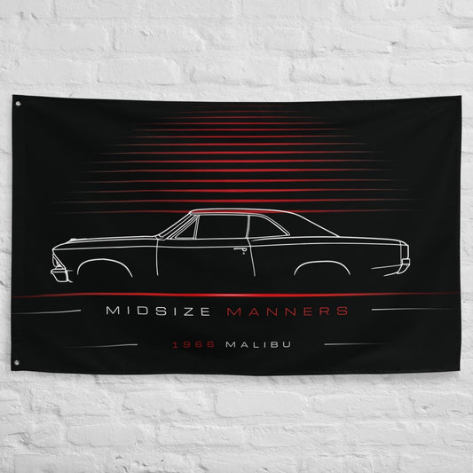 Chevrolet Malibu 1966 car silhouette flag - White Brick Wall