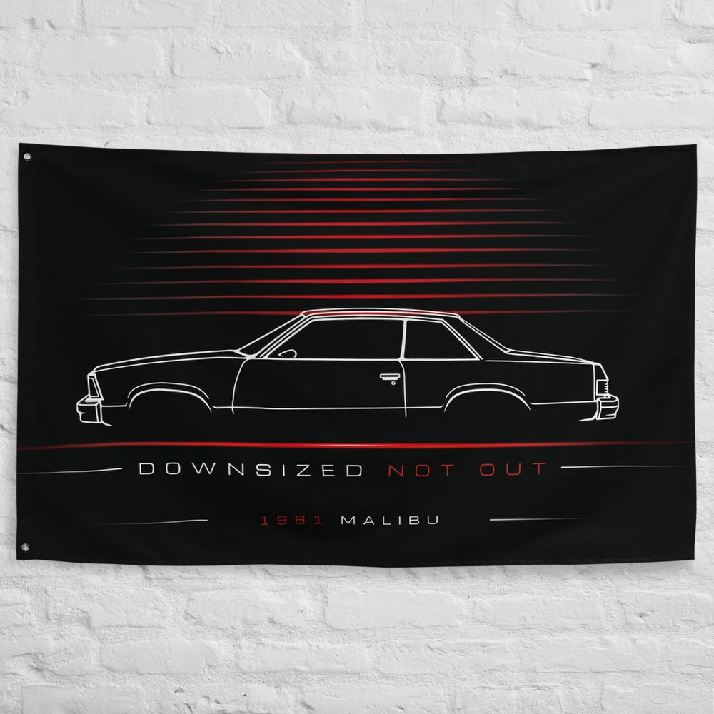 Chevrolet Malibu 1981 car silhouette flag - White Brick Wall