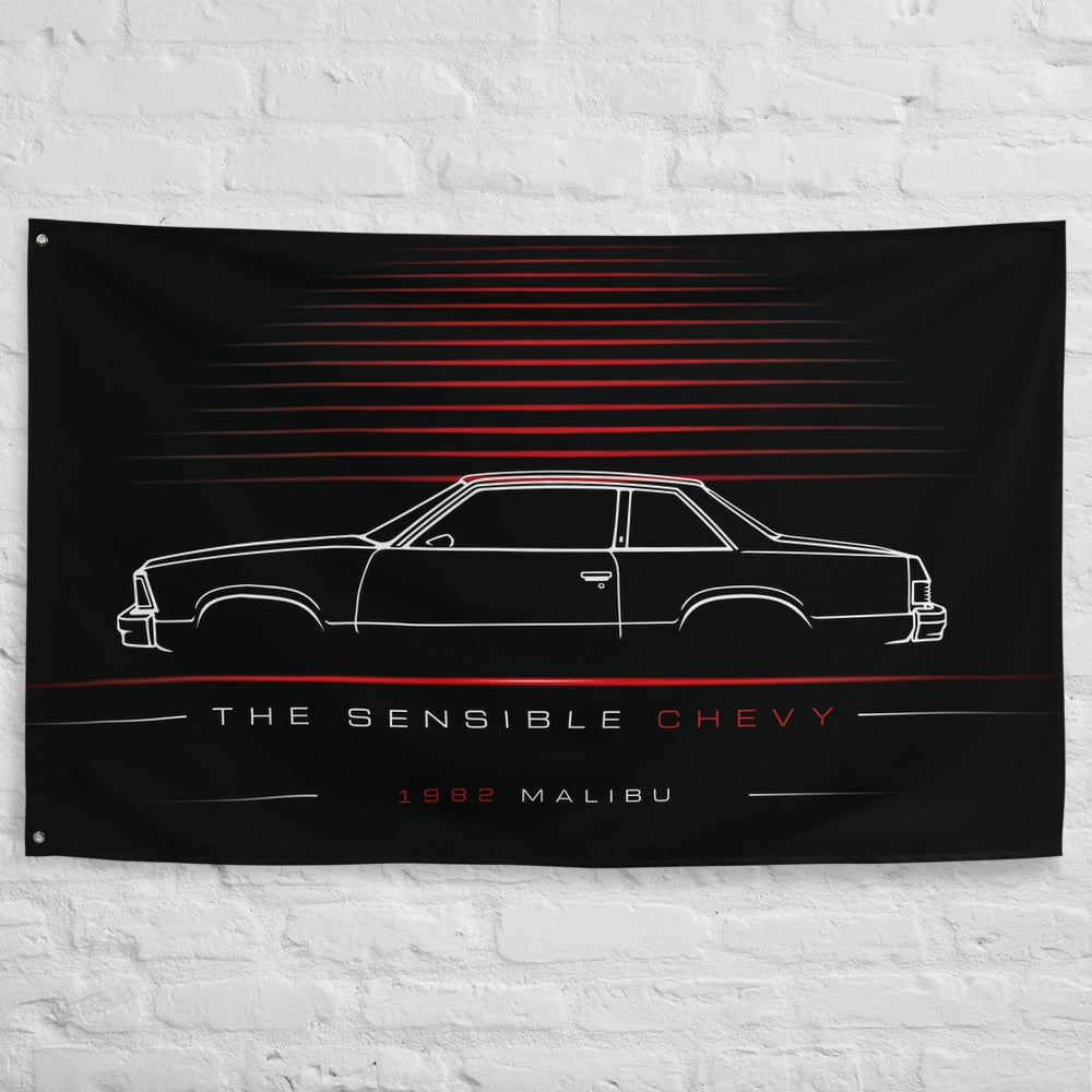Chevrolet Malibu 1982 car silhouette flag - White Brick Wall