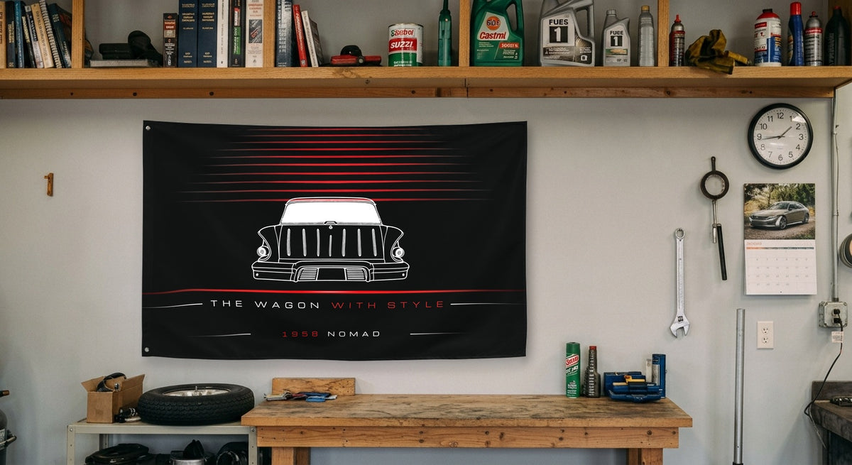 Chevrolet Nomad Classic 1958 car silhouette flag - Garage Workbench