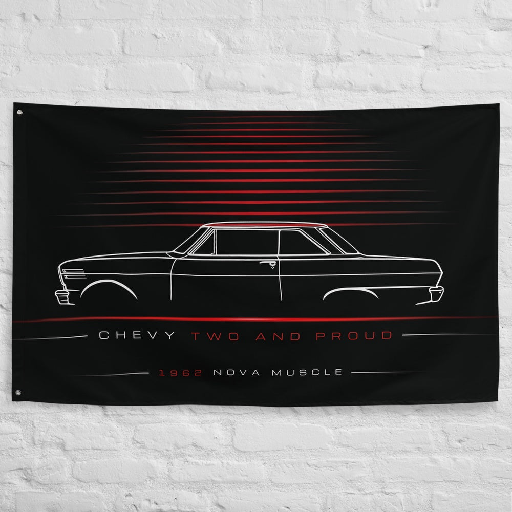 Chevrolet Nova Muscle 1962 car silhouette flag - White Brick Wall