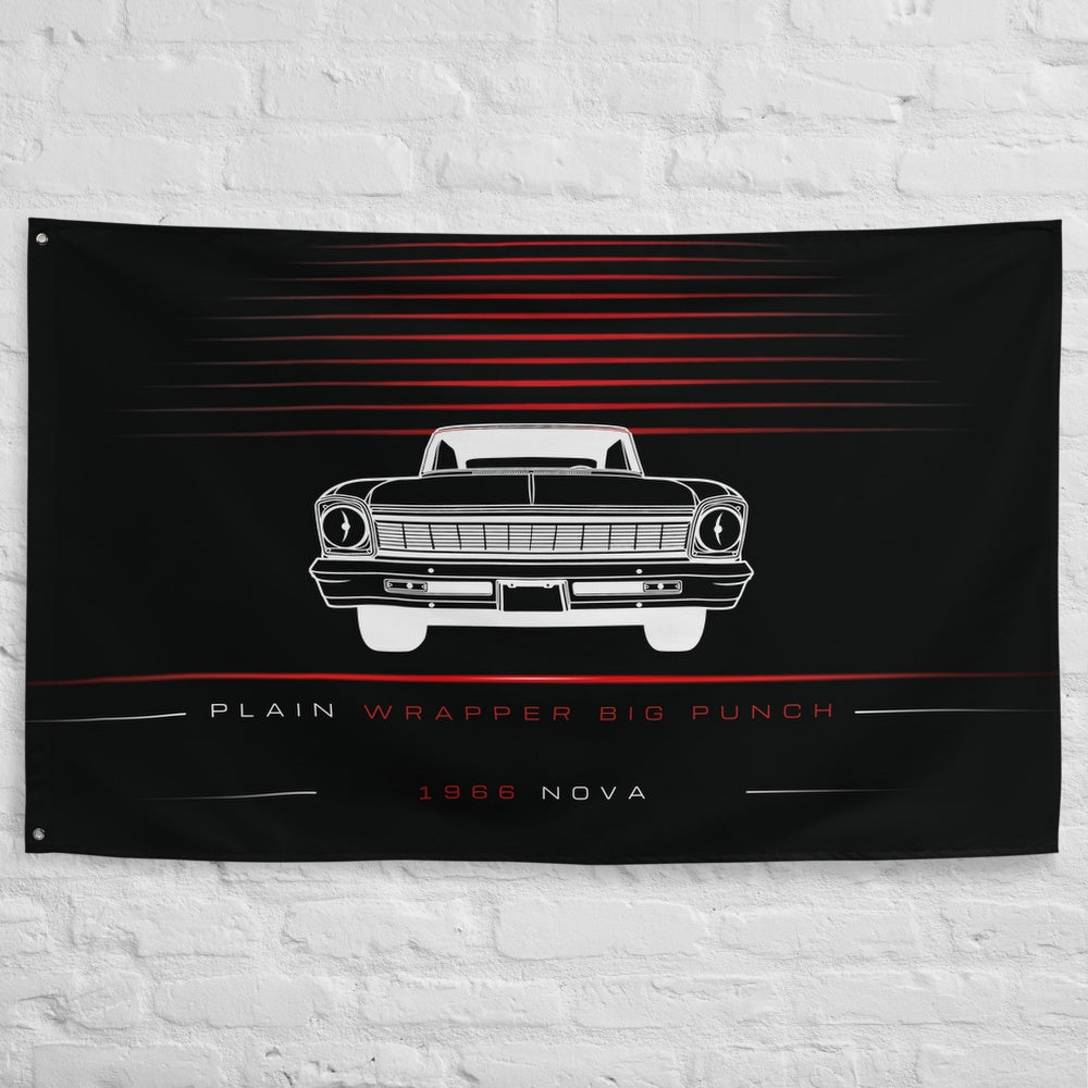 Chevrolet Nova 1966 car silhouette flag - White Brick Wall