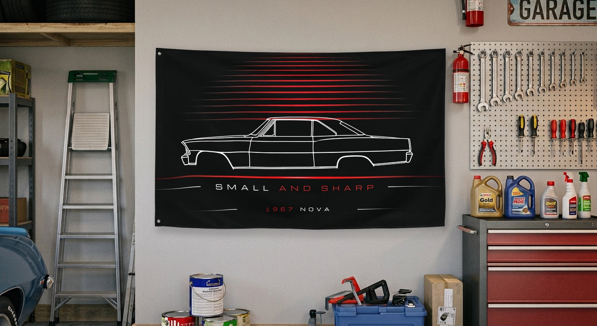 Chevrolet Nova 1967 car silhouette flag - Garage Wall