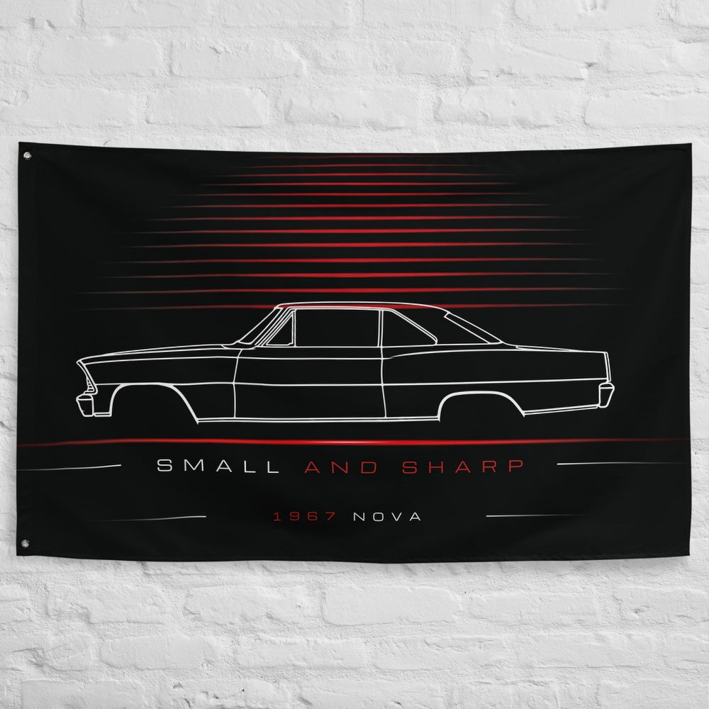 Chevrolet Nova 1967 car silhouette flag - White Brick Wall