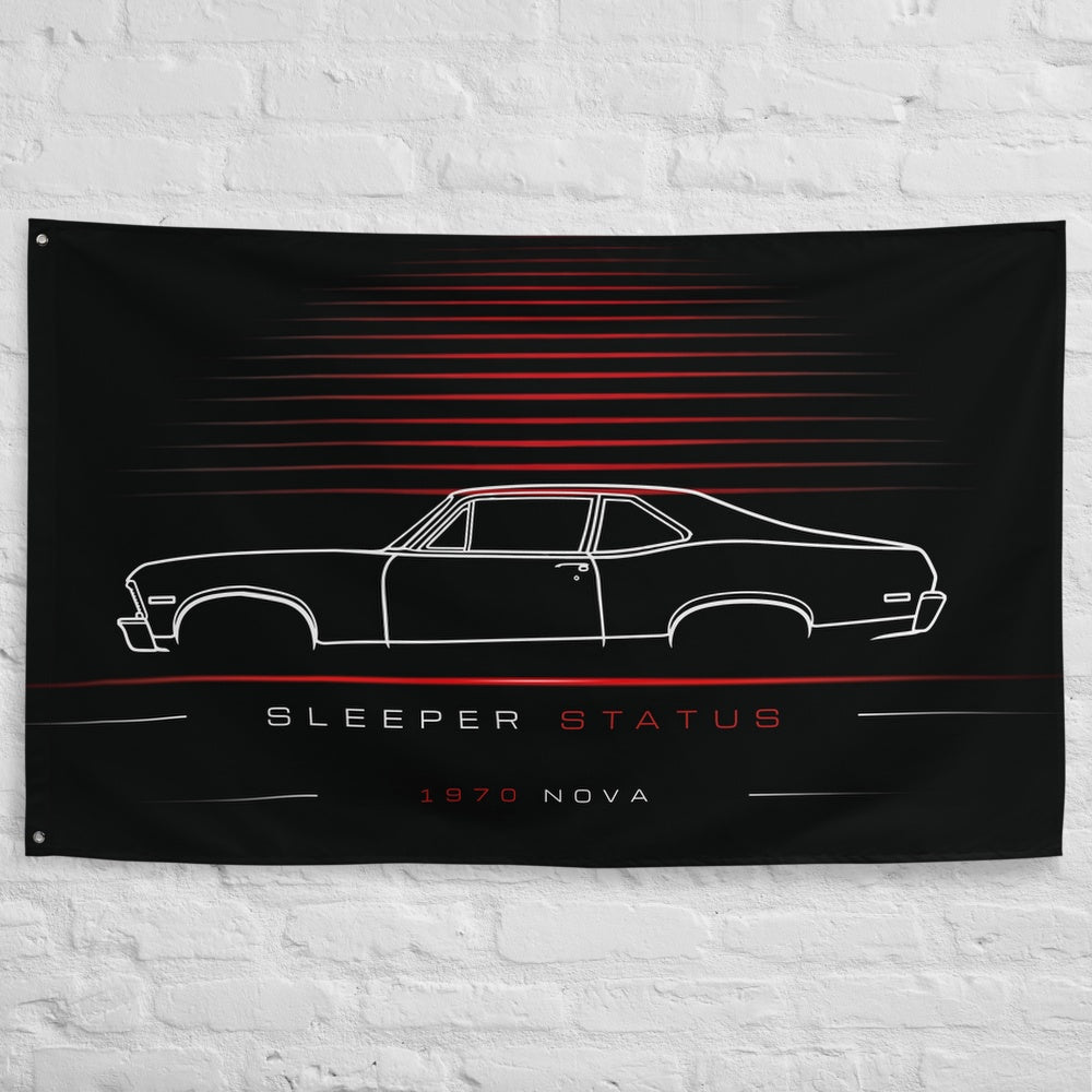 Chevrolet Nova 1970 car silhouette flag - White Brick Wall