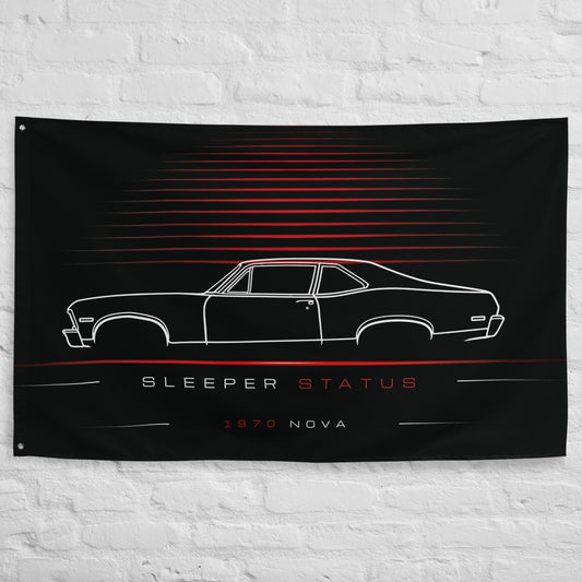 Chevrolet Nova 1970 car silhouette flag - White Brick Wall