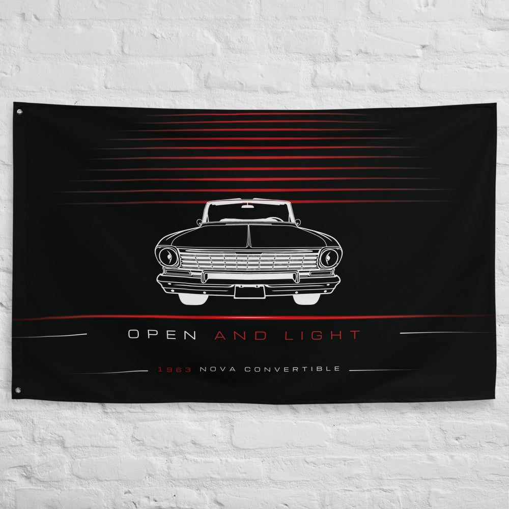 Chevrolet Nova Convertible 1963 car silhouette flag - White Brick Wall