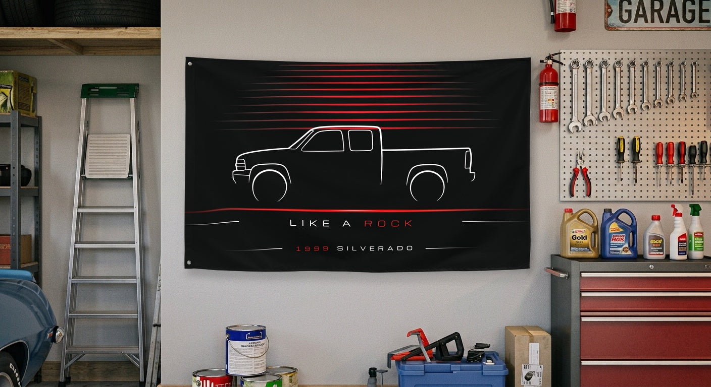 Chevrolet Silverado 1999 car silhouette flag - Garage Wall