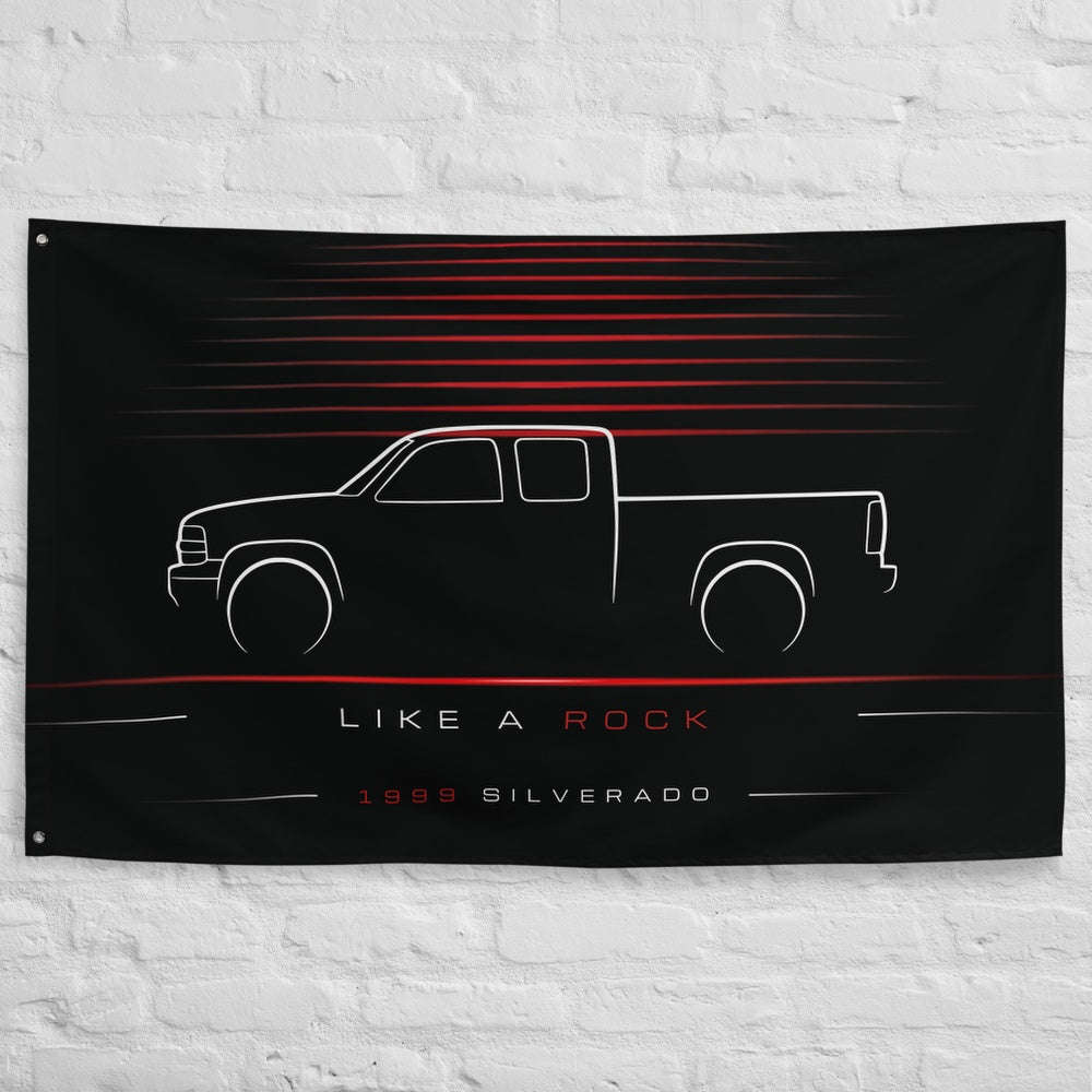 Chevrolet Silverado 1999 car silhouette flag - White Brick Wall