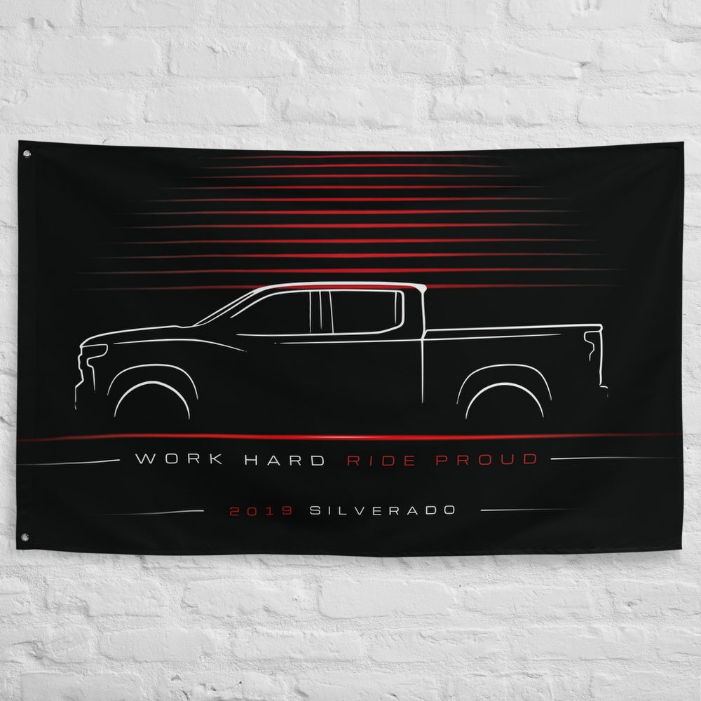 Chevrolet Silverado 2019 car silhouette flag - White Brick Wall