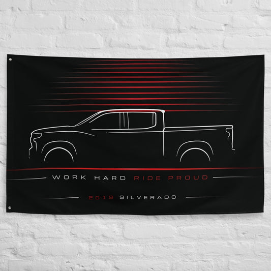 Chevrolet Silverado 2019 car silhouette flag - White Brick Wall