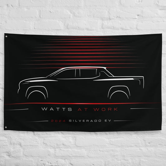 Chevrolet Silverado EV 2024 car silhouette flag - White Brick Wall