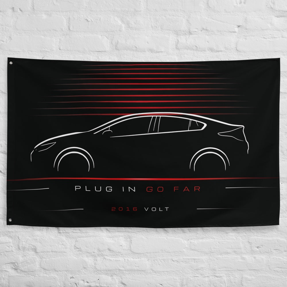 Chevrolet Volt 2016 car silhouette flag - White Brick Wall