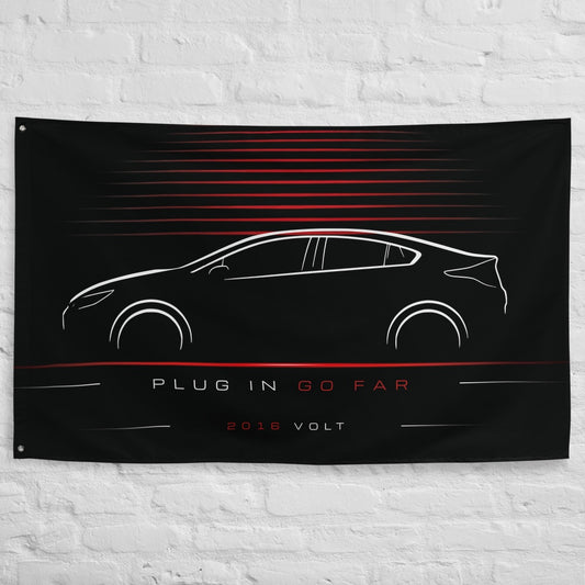 Chevrolet Volt 2016 car silhouette flag - White Brick Wall