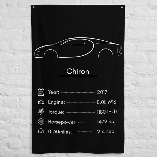 Bugatti Chiron 2017 car silhouette spec flag - White Brick Wall