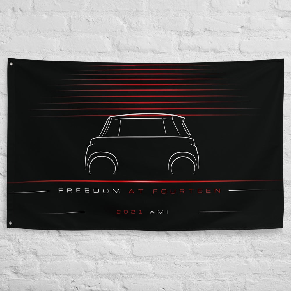 Citroen Ami 2021 car silhouette flag - White Brick Wall