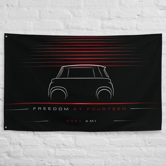 Citroen Ami 2021 car silhouette flag - White Brick Wall